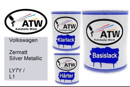 Volkswagen, Zermatt Silver Metallic, LY7Y / L1: 1L Lackdose + 1L Klarlack + 500ml Härter - Set, von ATW Autoteile West.